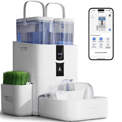 Automatic Cat Water Fountain 10L/338 oz Self Filling, Pet Drinking Fountains Dogs, Smart Bowl 5G WiFi Filtered Water Dispenser Easy Cleaning Oxygen-Rich, Wastewater Separate, No Slime, Quiet