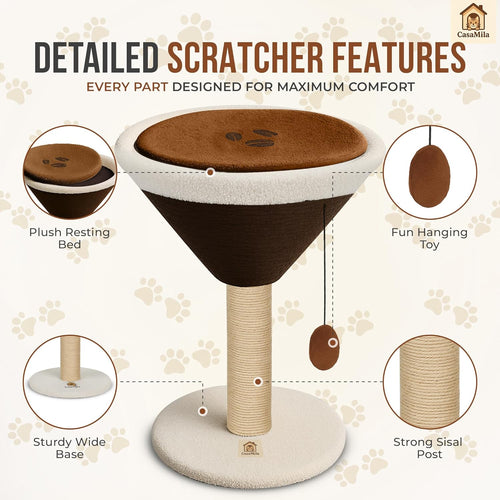 CasaMila Espresso Martini Cat Scratcher 20", Cat Scratching Post, Cat Tower, Cat Tree Tower, Scratching Post for Indoor Cats, Cat Scratcher, Small Cat Tree, Cute Cat Tree, Cat Post, Martini Cat Tree